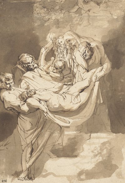 Deposition of Christ in tomb, 1615-17 (ink and wc on paper) by Peter Paul Rubens